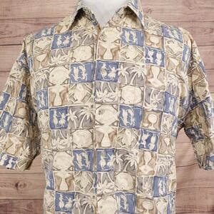 Pierre Cardin Shirt Mens XL Beige Graphic Print Short Sleeve Button-Up Hawaiian